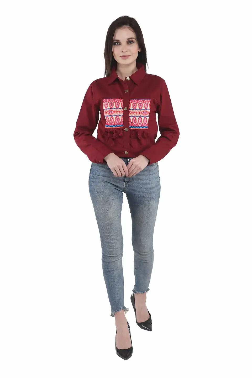 Sainath Denim Jaipuri Jacket (Maroon, L)