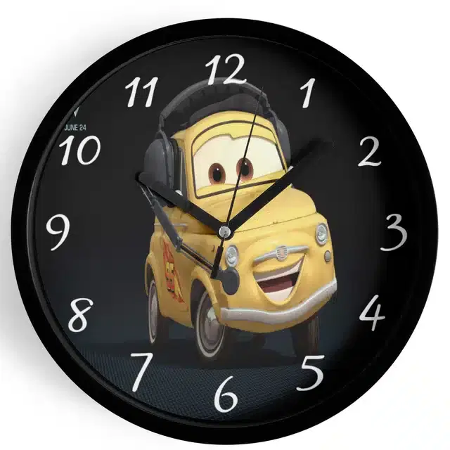 Analog Cars Wall Clock for Home, Black, 7 Inches