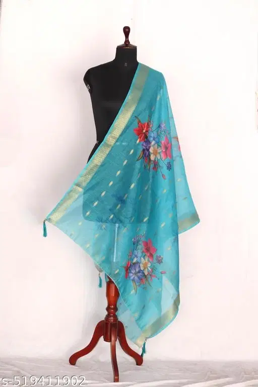 Cotton Printed Dupatta for Women & Girls, Blue (Free Size)