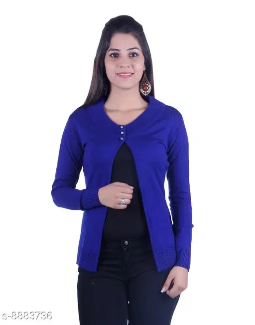Acrylic Solid Sweater for Women (Blue, M)