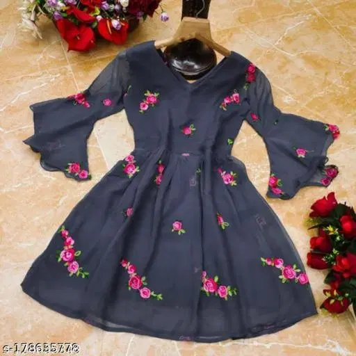 Party Frock for Girls (Grey, M)