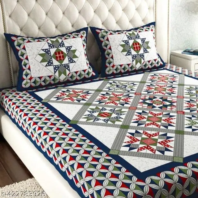 Cotton Queen Bedsheet with 2 Pillow Cover, Multicolor, 90X100 Inches