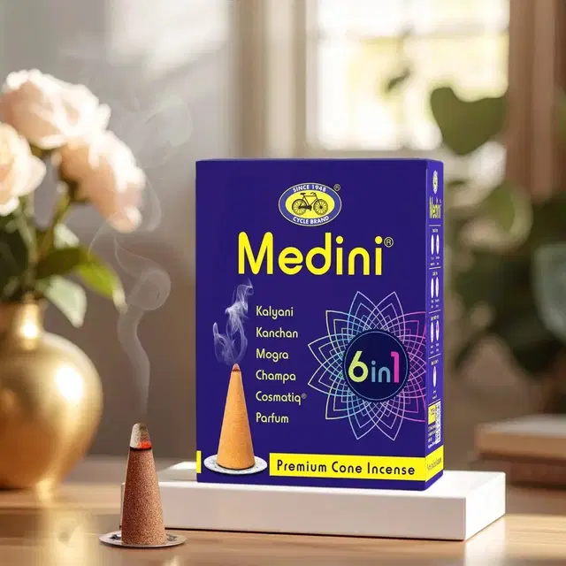 Cycle Pure Medini 6 In 1 Premium Cone Incense 60 Pc With Free Holder