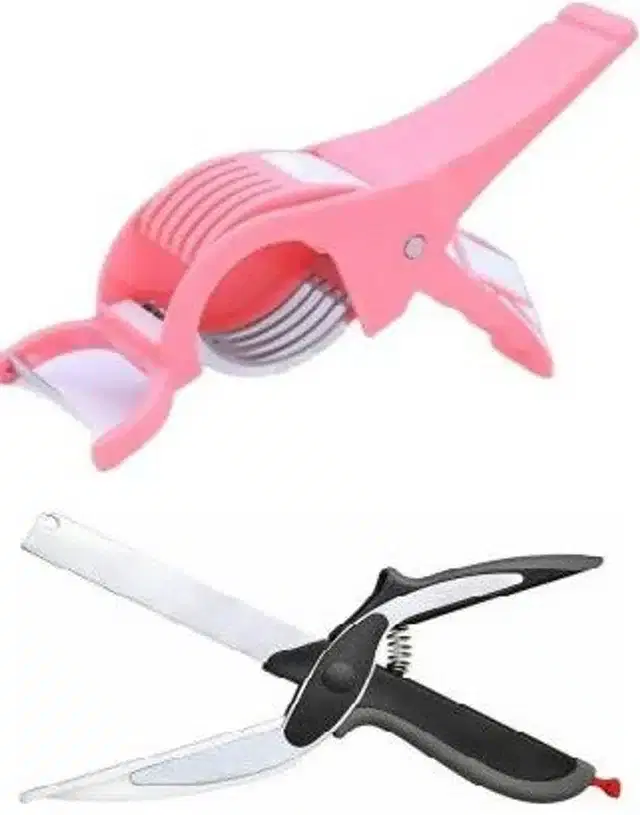 2 in 1 Steel Clever Cutter with Slicer, Pink, Set of 2