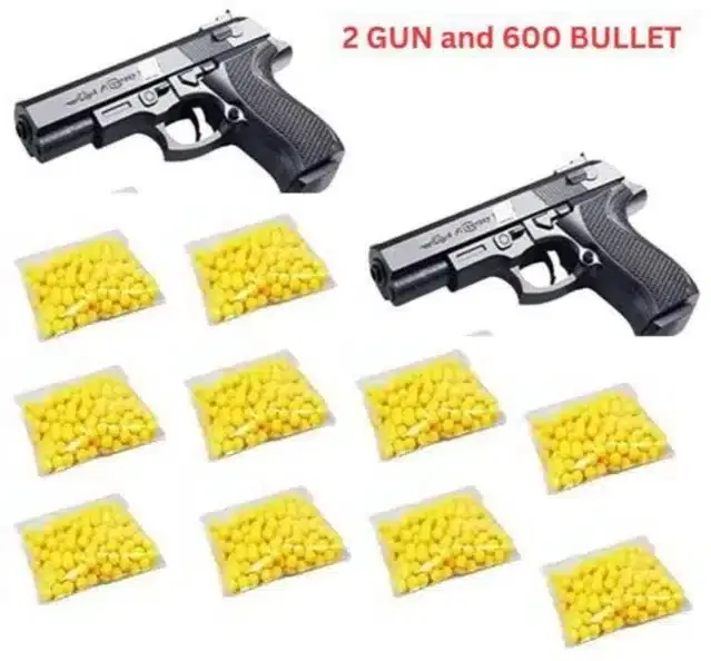 Plastic Gun Toys, 2 Pcs with 600 Pcs Bullets for Kids, Black & Yellow