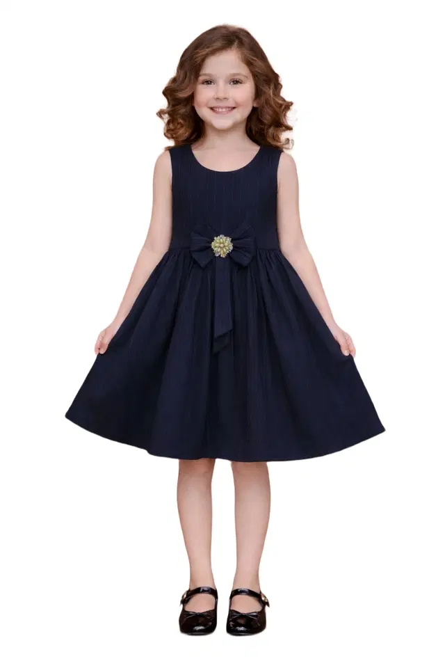 Printed Frock for Girls (Navy Blue, 5-6 Years)