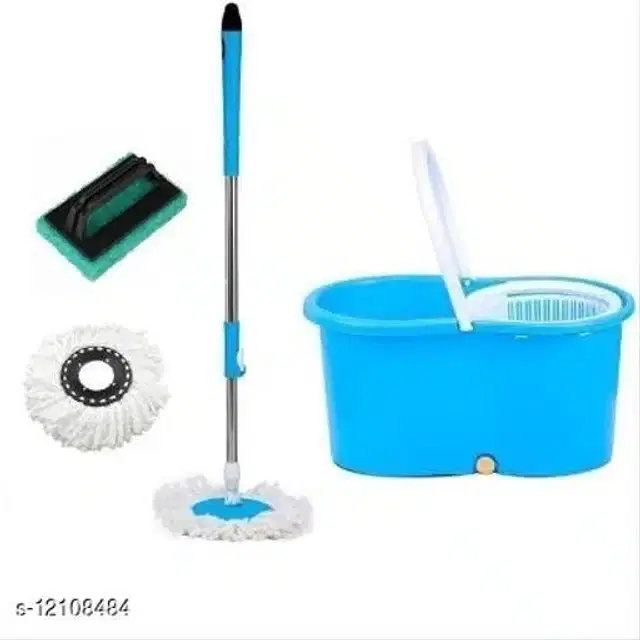 Spin Bucket Mop with 1 Floor Scrubber, Assorted, Set of 2