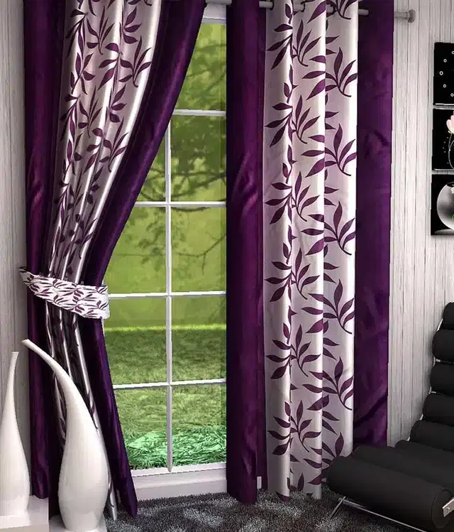 Window Curtains, Pack of 2, Purple, 4x7 feet