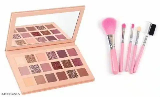 Eye Shadow Palette with 5 Pcs Makeup Brushes, Multicolor, Set of 2