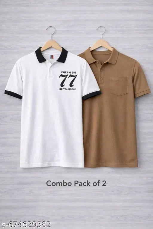 Cotton Blend Printed T-shirt for men, White & Beige (2XL) Pack of 2