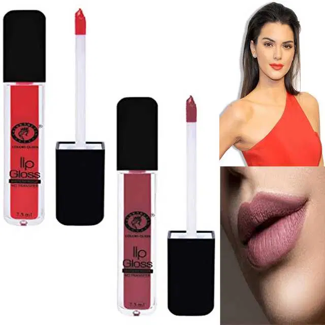 Combo of 1 Colors Queen Waterproof Non Transfer Nude Lip Gloss & 1 Colors Queen Waterproof Non Transfer Orange Lip Gloss, R964