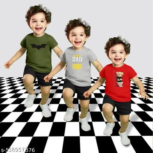 Cotton Blend Printed Clothing Set for Boys, Multicolour, Pack Of 3 (0-1 Months)