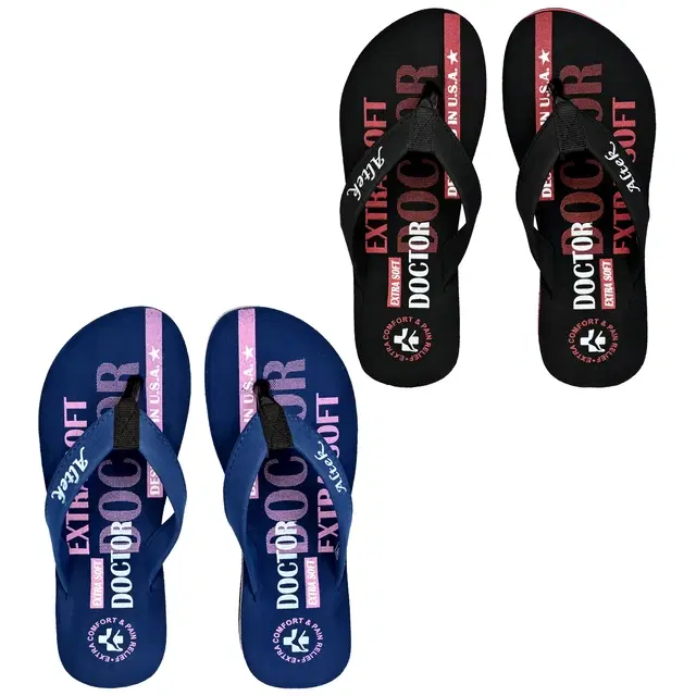 Flip-Flops for Women, Pack of 2 (Multicolour, 5)