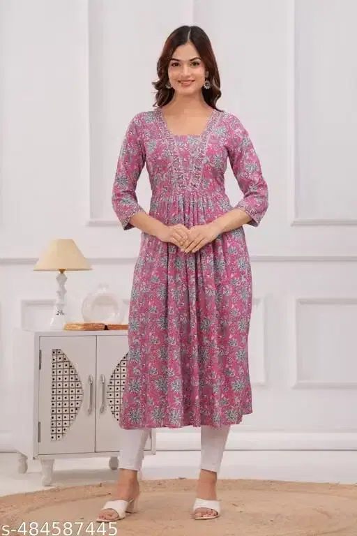 Rayon Kurti for Women (Peach, M)