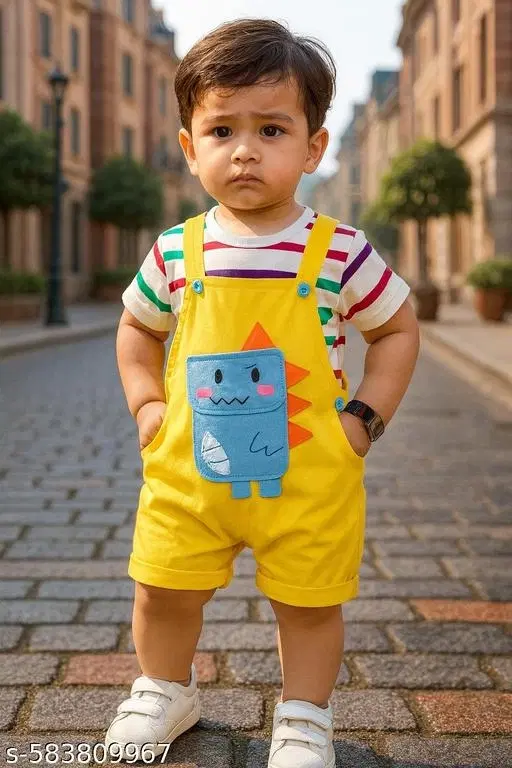 Hosiery Cotton Printed Clothing Set for Kids, Yellow (18-24 Months)