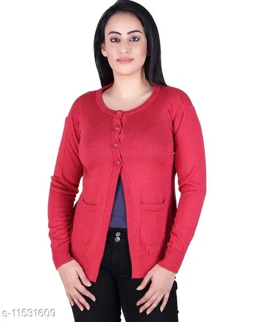 Acrylic Solid Sweater for Women (Red, M)