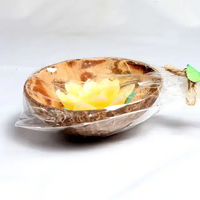 Flower LED Candle in Coconut Shell, Yellow, Pack of 2