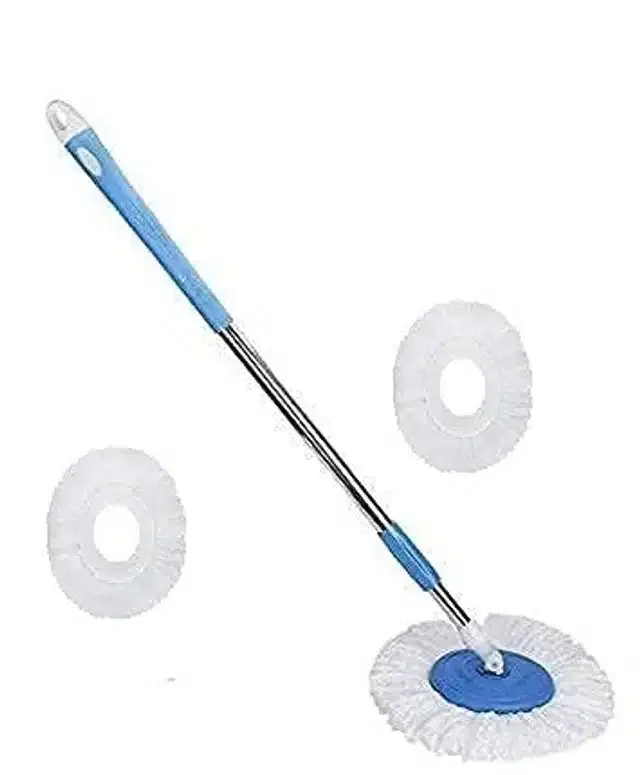 Spin Mop Extendable Handle with Microfiber Refill, 3 Pcs, Set of 2, Blue & White
