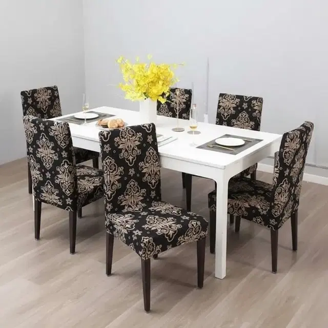 Homwatica Brown Damask Printed Elastic Chair Cover 50X65Cm Pack Of 4