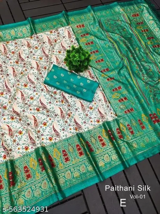 Silk Printed Saree for Women, White (6.3 M)