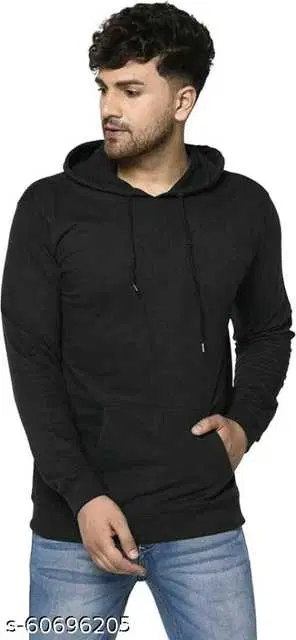 Stylish Wool Men Solid Sweatshirt (Black, S) (ITF-32)