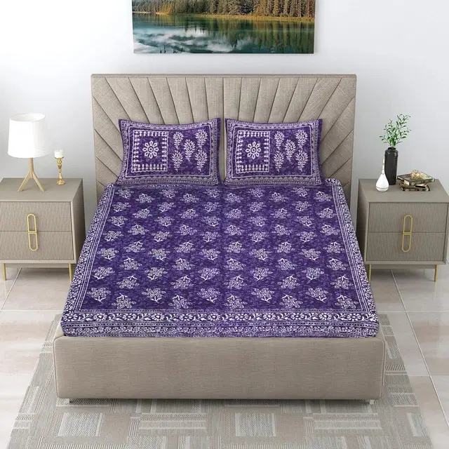 Cotton Double Bed sheets With 2 Pillow Cover (Multicolour) Set Of 1