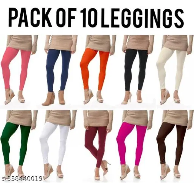 Cotton Blend Leggings for Women, Pack of 10 (Multicolor, L)