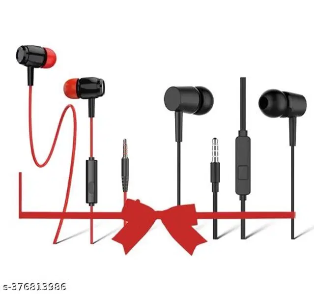 Premium 3.5 mm Jack Wired Earphones, Red & Black, Pack of 2