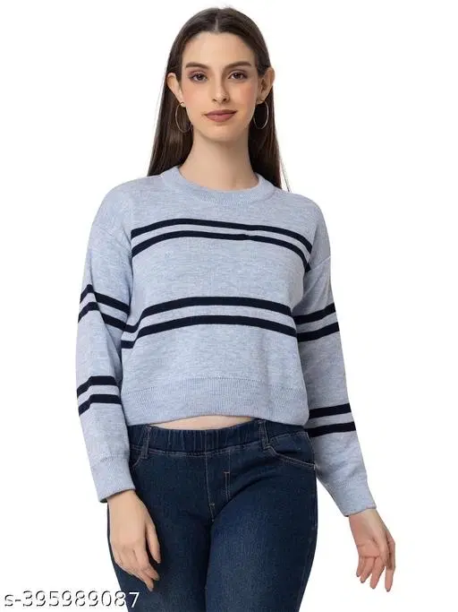 Acrylic Sweater for Women (Grey, L)