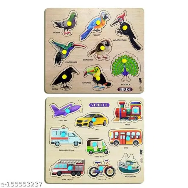 Wooden Puzzle for Kids, Multicolor, Pack of 2
