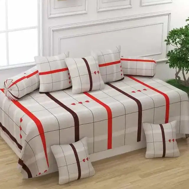 Adirav Polycotton Feel Single Bed Sheet, 2 Bolster covers & 5 Cushion Covers, Beige, ADRV-DW-91