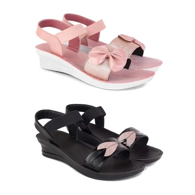 Sandals for Women, Pack of 2 (Multicolor, 7)
