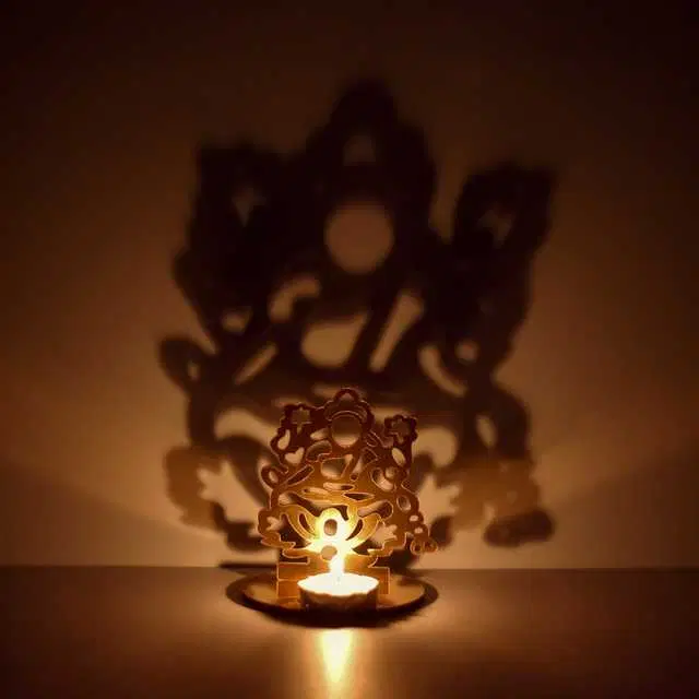 Divine Shadow Mdf Laxmi Tealight Holder, Golden, 10X 9X 10Cm, Du-012