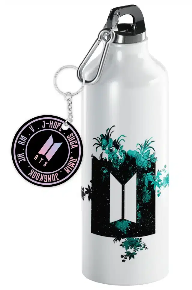 BTS Army Logo Aluminium Printed Sipper Bottle with Keychain, Pack of 2, Multicolor, 750 ml, Gt-124