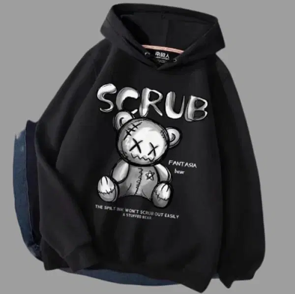 Fleece Printed Hoodie for Men (Black, XL)