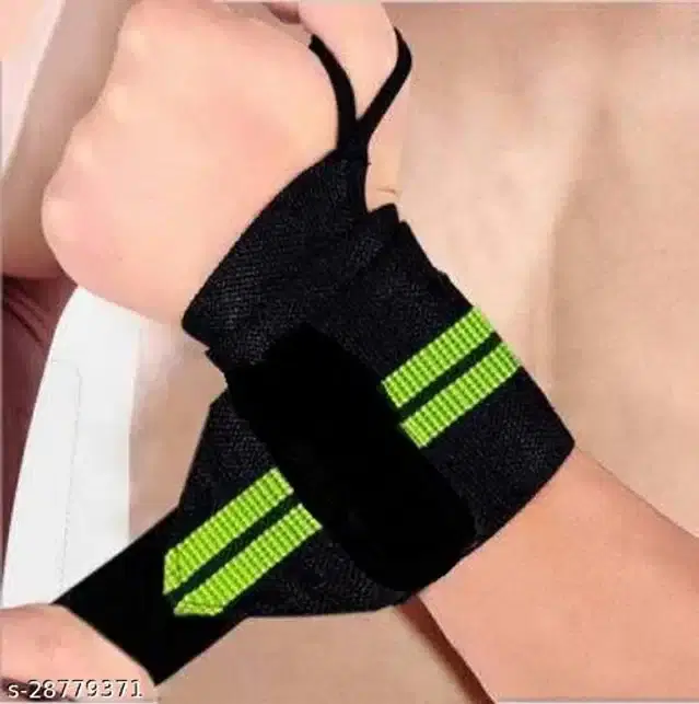 Wrist Support Bands, Black & Green, Free Size, Set of 1