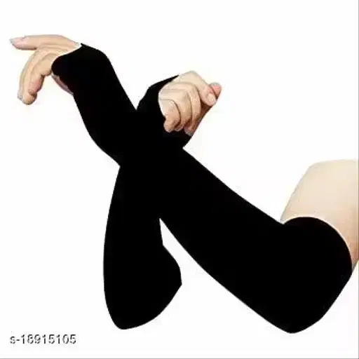 Cotton Fleece Sold Arm Sleeves, Black (Free Size)