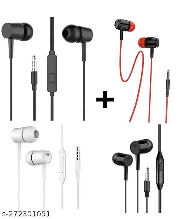 Premium 3.5 mm Jack Wired Earphones, Multicolor, Pack of 4