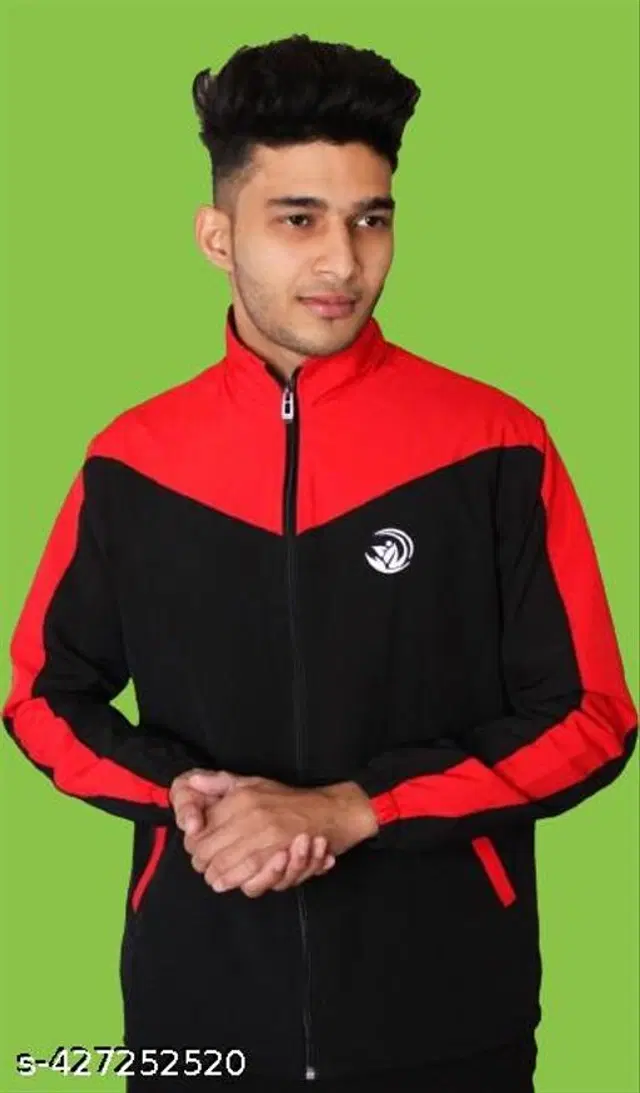 Nylon Jacket for Men (Red & Black, M)