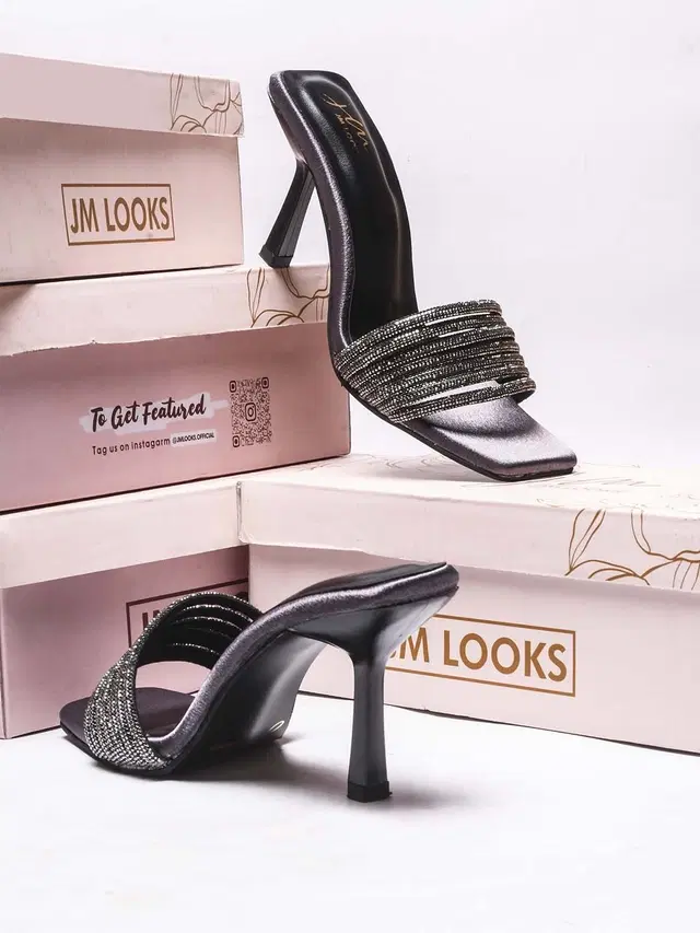 JM Looks Stylish Heels for Women (Grey, 3)