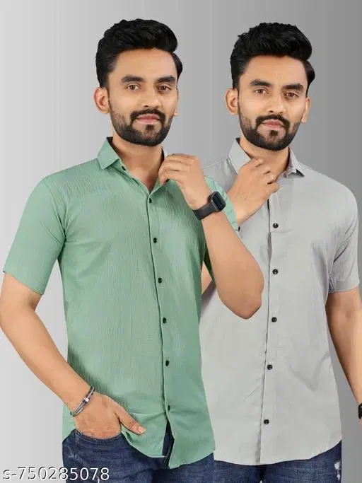 Casual Shirts for Men, Pack of 2 (Green, S)