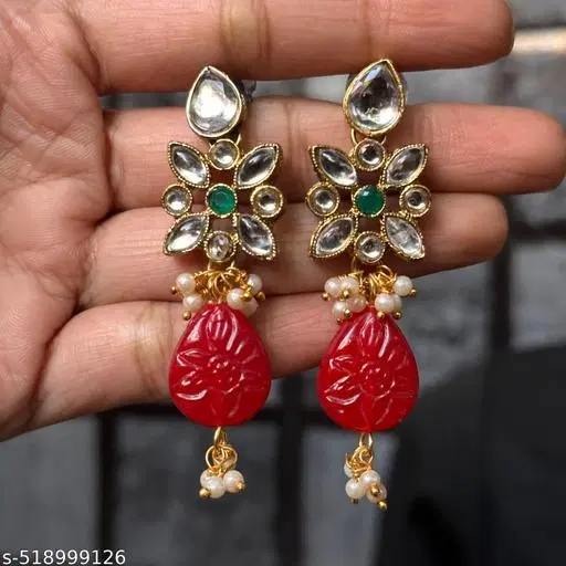 Alloy Kundan Earring for Women & Girls, White