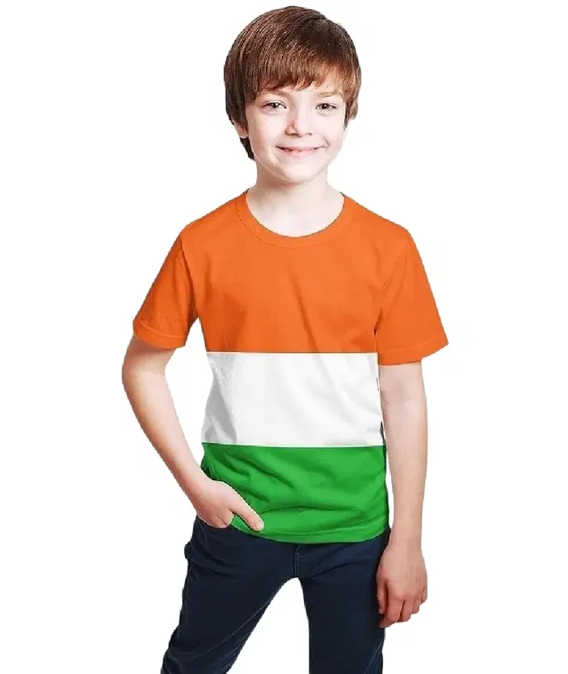 Cotton Blend Round Neck Tricolor T-Shirt for Boys (Multicolor, 6-7 Years)