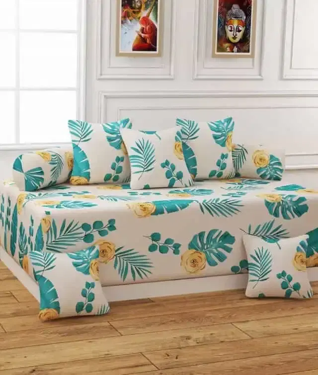 Adirav Polycotton Feel Single Bed Sheet, 2 Bolster covers & 5 Cushion Covers, Beige, ADRV-DW-64