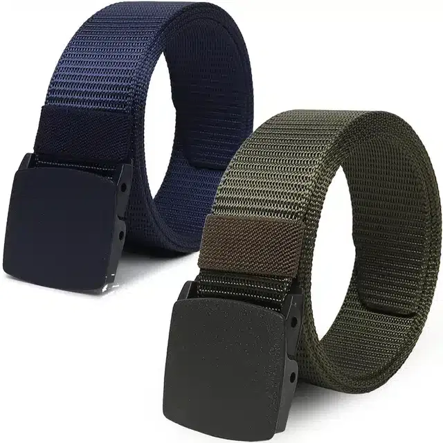 Casual Nylon Belts for Men, Pack of 2 (Blue & Green)