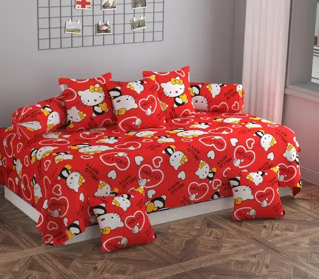 Microfiber Diwan Cover Set, Red, Pack of 8