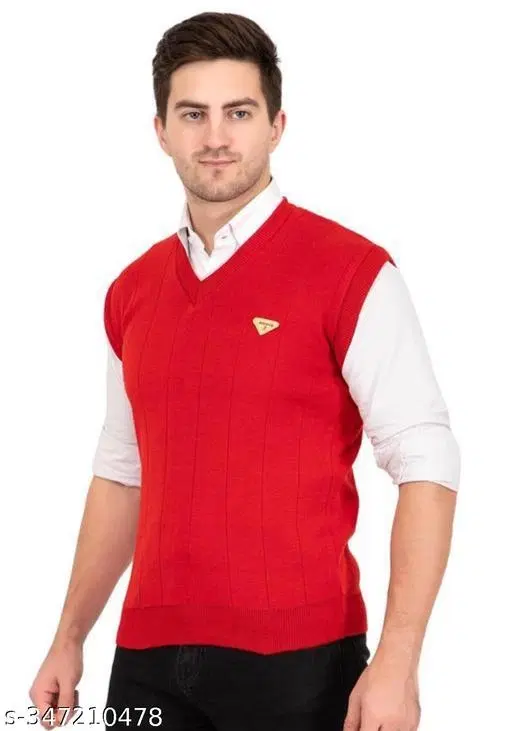 Half Sleeves Sweater for Men (Red, L)