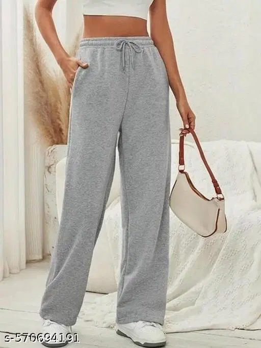 Cotton Blend Solid Trousers for Men, Grey (S)