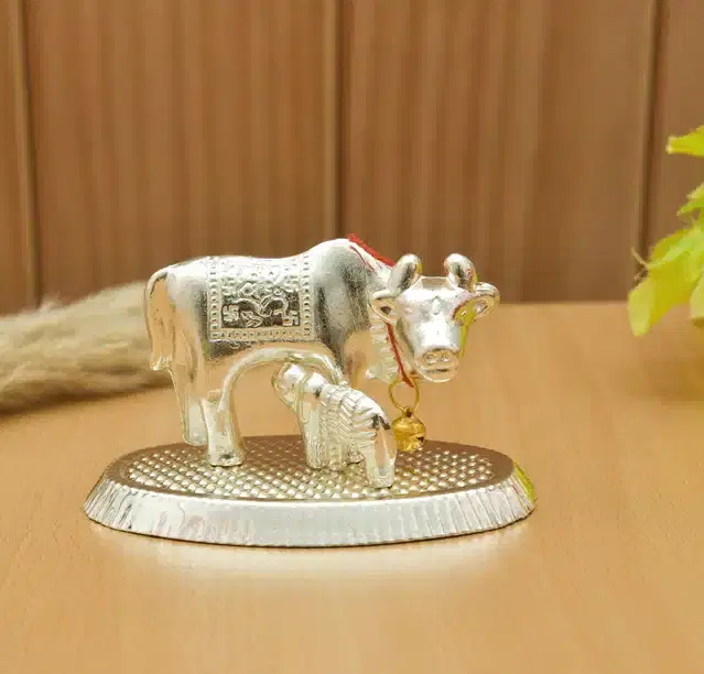 Kamdhenu Cow with Calf, Silver