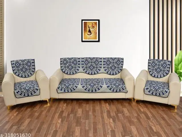 Jute 5 Seater Sofa Covers, Blue, Set of 1